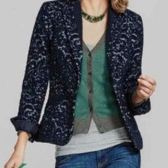 Cabi Wool Blend Paisley Black Navy Floral Jacquard Tapestry Blazer Jacket Velvet - Picture 16 of 16